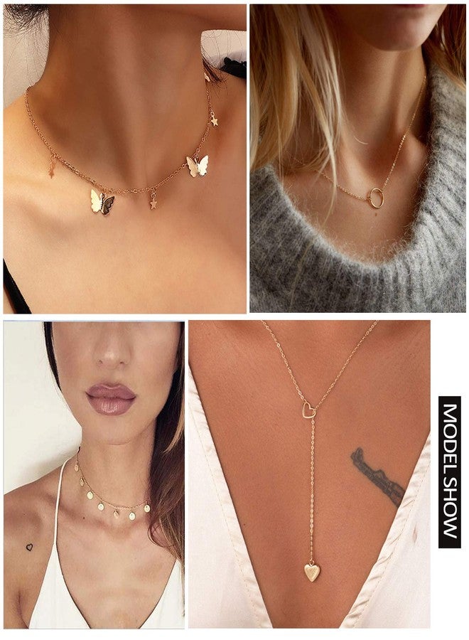Honsny 20PCS 14K Gold Plated Choker Necklaces for Women, Dainty Gold Diamond Coin Pearl Pendant Simple Chain Necklace Set Cute Gold Layered Necklaces for Women Teen Jewelry Gifts - Image 3